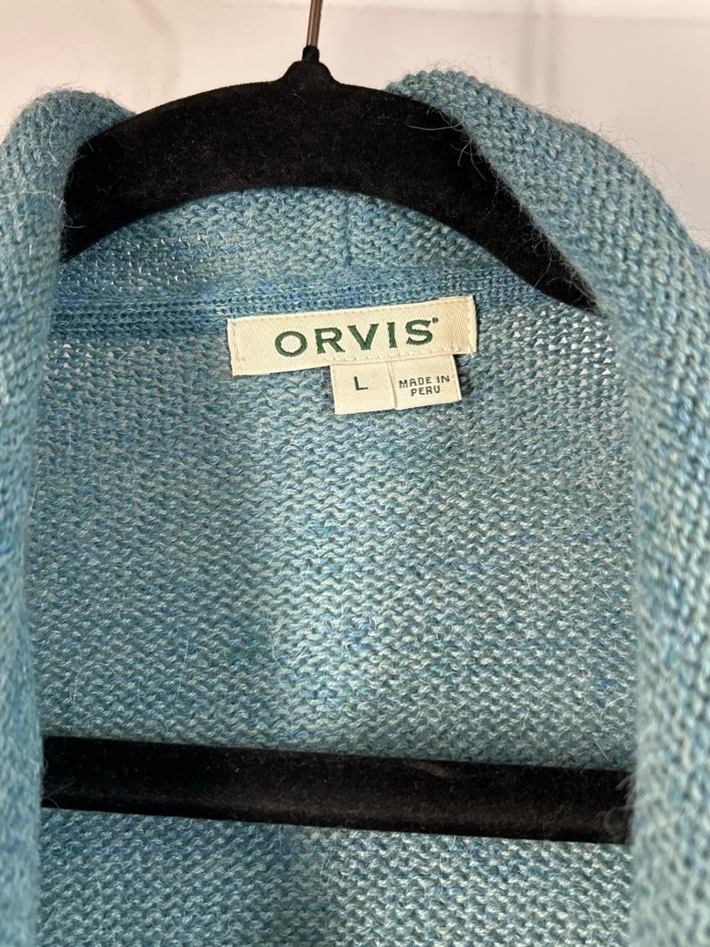 Orvis Teal Open-Front Fair Isle Knit Cardigan with Rust and Brown Accents - Picture 2 of 4